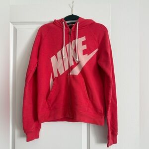 Nike Coral Zip Hoodie with White Drawstrings